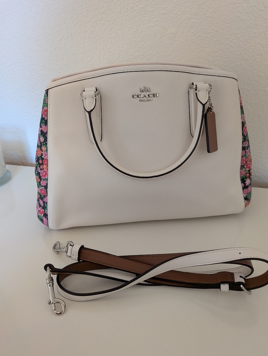 Handbags - Coach Floral Detail Satchel Chalk NWT